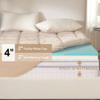 2 fluffy pillow top plus 2" gel memory foam, beige