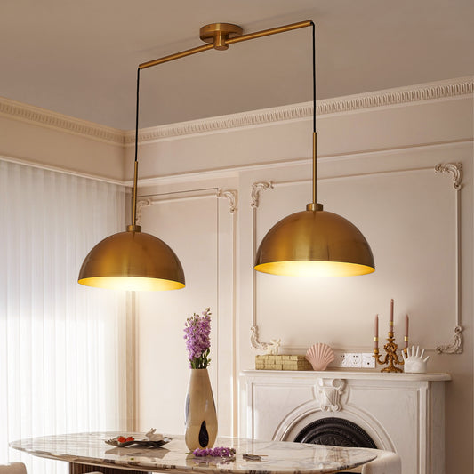 Brushed Copper Dome Double Chandelier — 2 Light — 41 Inch