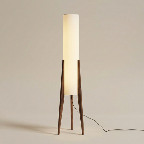 Walnut Nordic Floor Lamp – Dimmable LED Standing Light with Fabric Shade