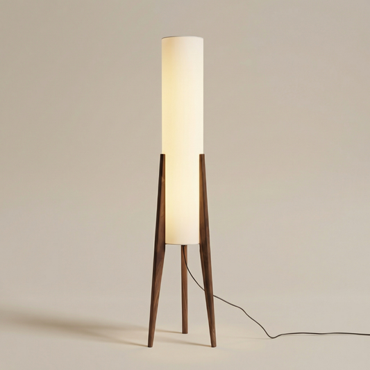 Walnut Nordic Floor Lamp – Dimmable LED Standing Light with Fabric Shade