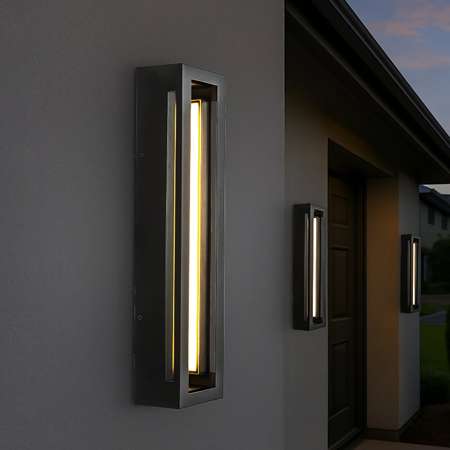 Modern Outdoor LED Wall Light with Dusk to Dawn Sensor Matte Black 20 Inch Wall Sconce