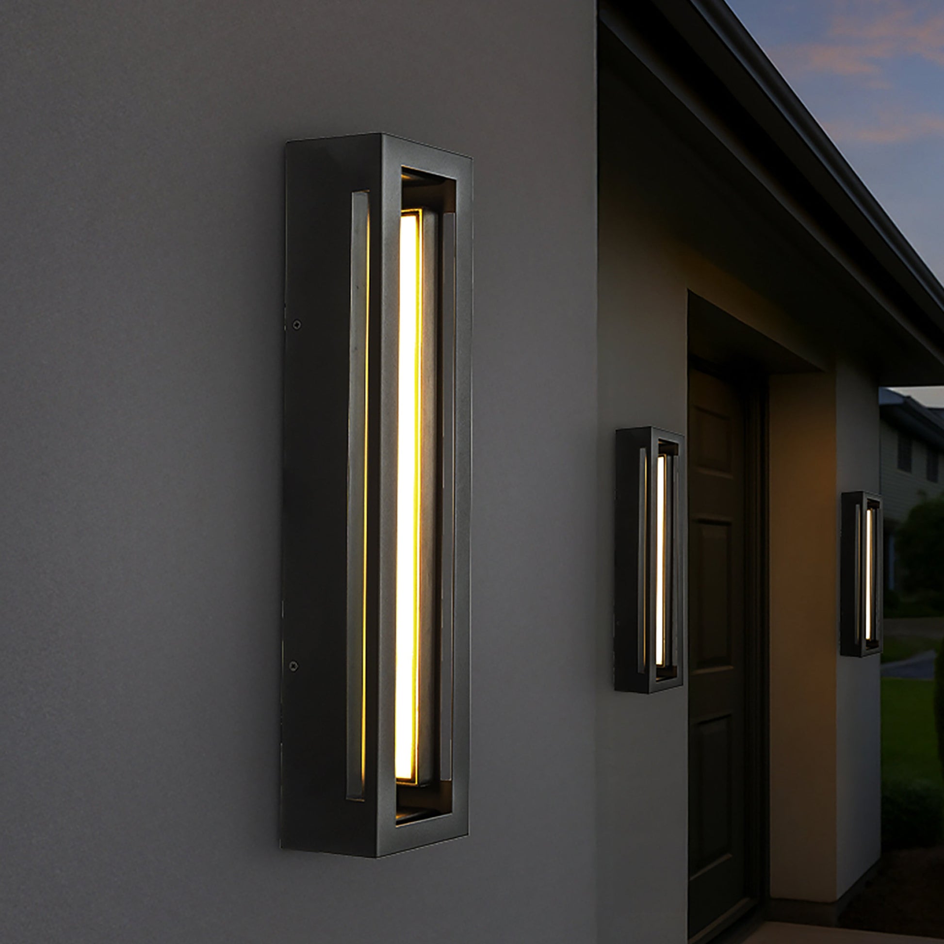 Modern Outdoor LED Wall Light with Dusk to Dawn Sensor Matte Black 20 Inch Wall Sconce