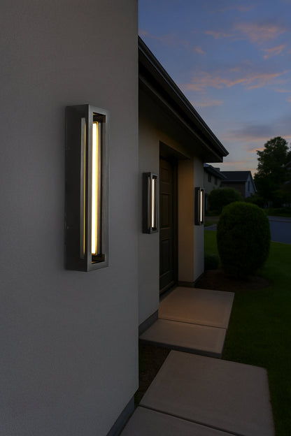 Modern Outdoor LED Wall Light with Dusk to Dawn Sensor Matte Black 20 Inch Wall Sconce