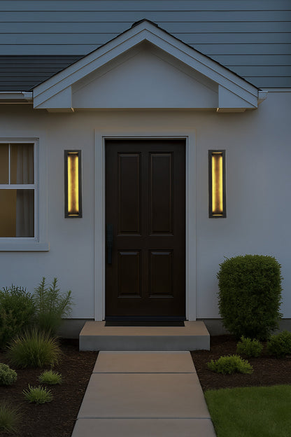 Modern Outdoor LED Wall Light with Dusk to Dawn Sensor Matte Black 20 Inch Wall Sconce