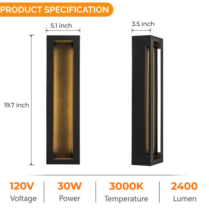 Modern Outdoor LED Wall Light with Dusk to Dawn Sensor Matte Black 20 Inch Wall Sconce