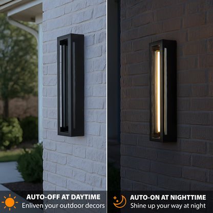 Modern Outdoor LED Wall Light with Dusk to Dawn Sensor Matte Black 20 Inch Wall Sconce