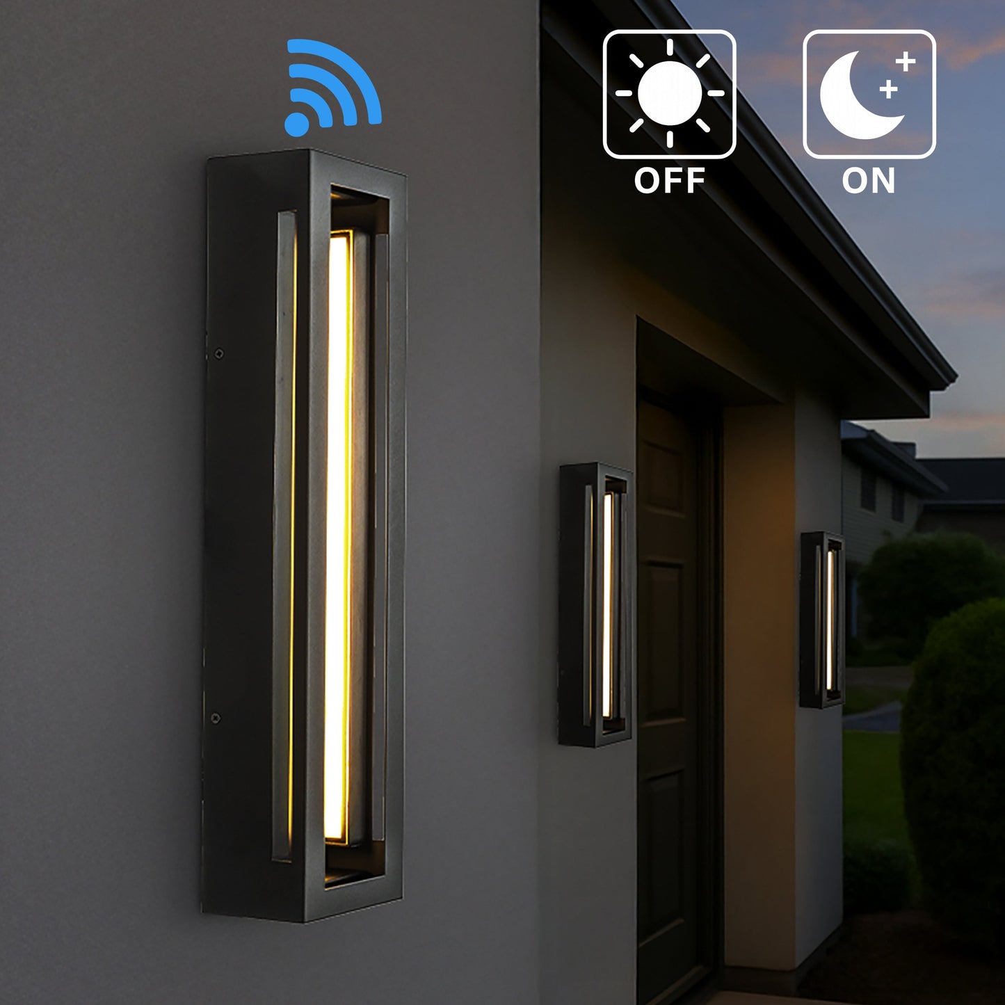 Modern Outdoor LED Wall Light with Dusk to Dawn Sensor Matte Black 20 Inch Wall Sconce