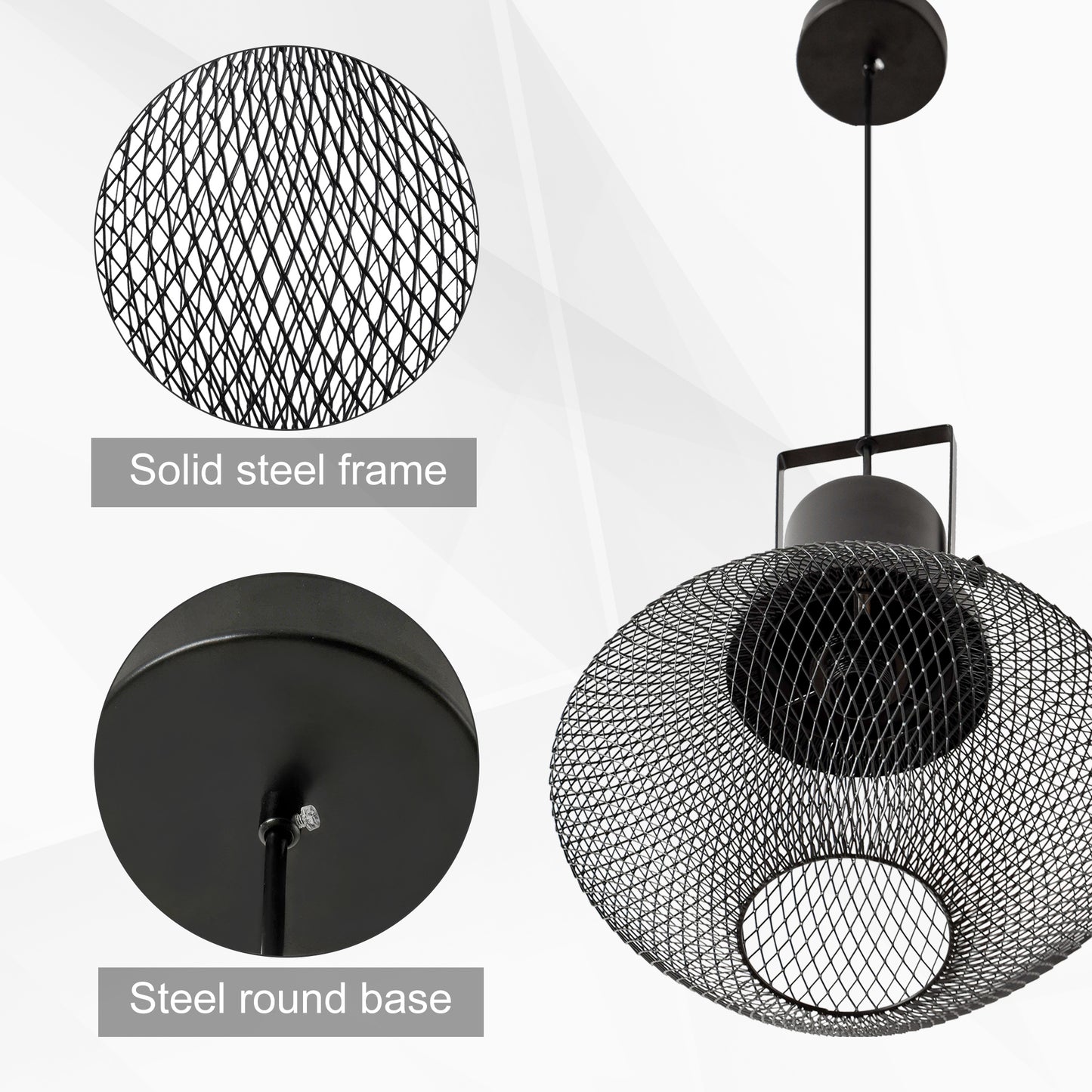 Matte Black Diamond Mesh Pendant Light — Adjustable Chain — Single