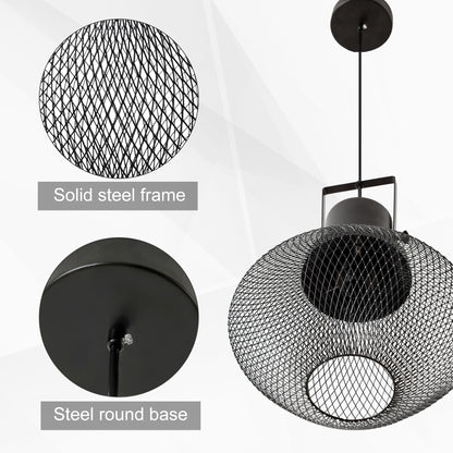 Matte Black Diamond Mesh Pendant Light — Adjustable Chain — Single