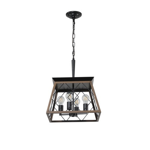 Walnut Black Farmhouse Geometric Chandelier — 4 Light — 15.7 Inch