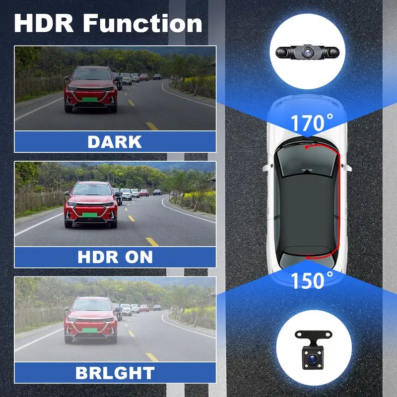 4 Channel Car Dash Cam | Full View Front Rear Side Camera System 1080P