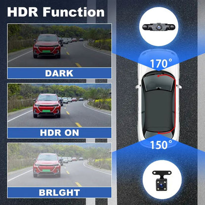 4 Channel Car Dash Cam | Full View Front Rear Side Camera System 1080P