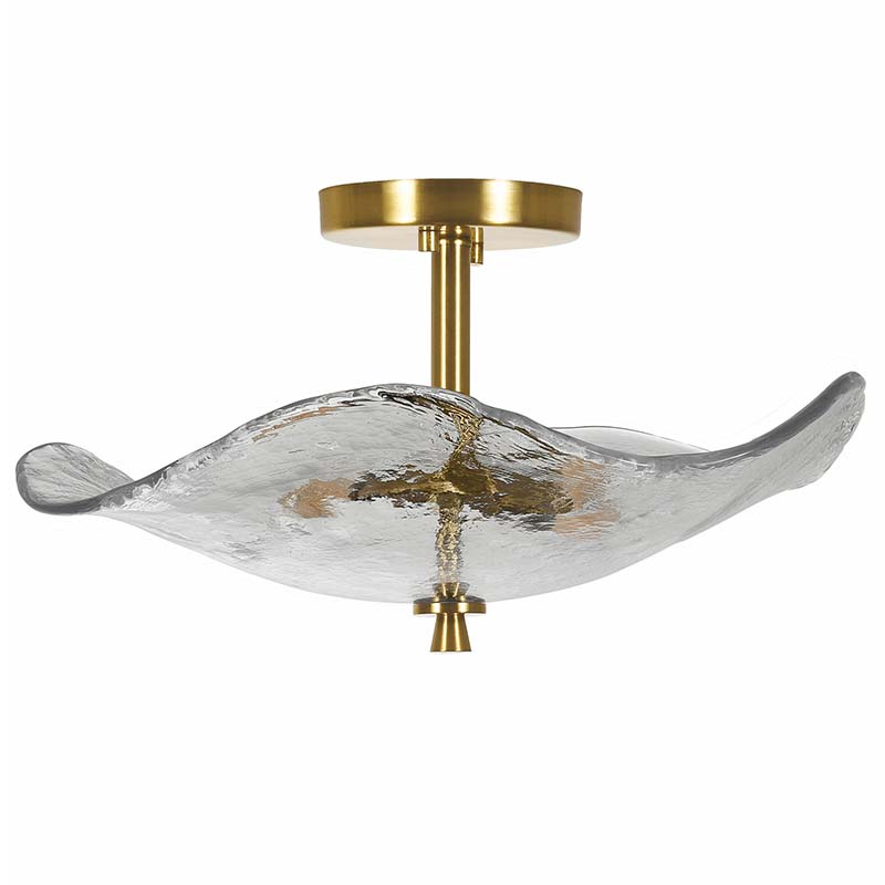 Gold Cracked Petal Glass Semi Flush Mount Ceiling Light — 2 Light — 16.5 Inch