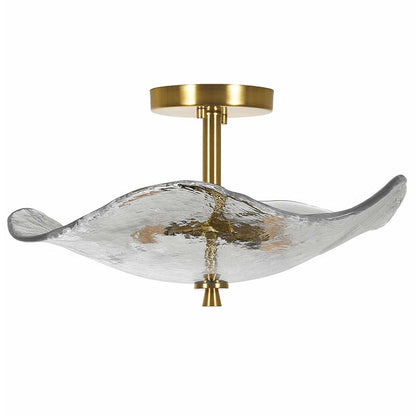 Gold Cracked Petal Glass Semi Flush Mount Ceiling Light — 2 Light — 16.5 Inch