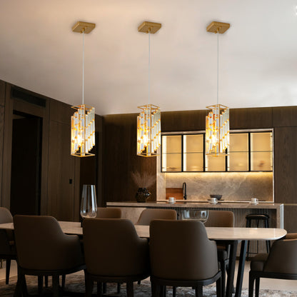 Gold Crystal Prism Pendant Light Set of 3 – Modern Kitchen Island Hanging Lights, Adjustable Height