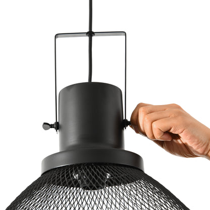 Matte Black Diamond Mesh Pendant Light — Adjustable Chain — Single