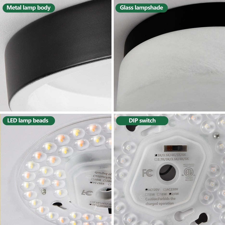 Matte Black Round LED Flush Mount Ceiling Light — 24W — 12 Inch
