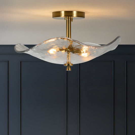 Gold Cracked Petal Glass Semi Flush Mount Ceiling Light — 2 Light — 16.5 Inch