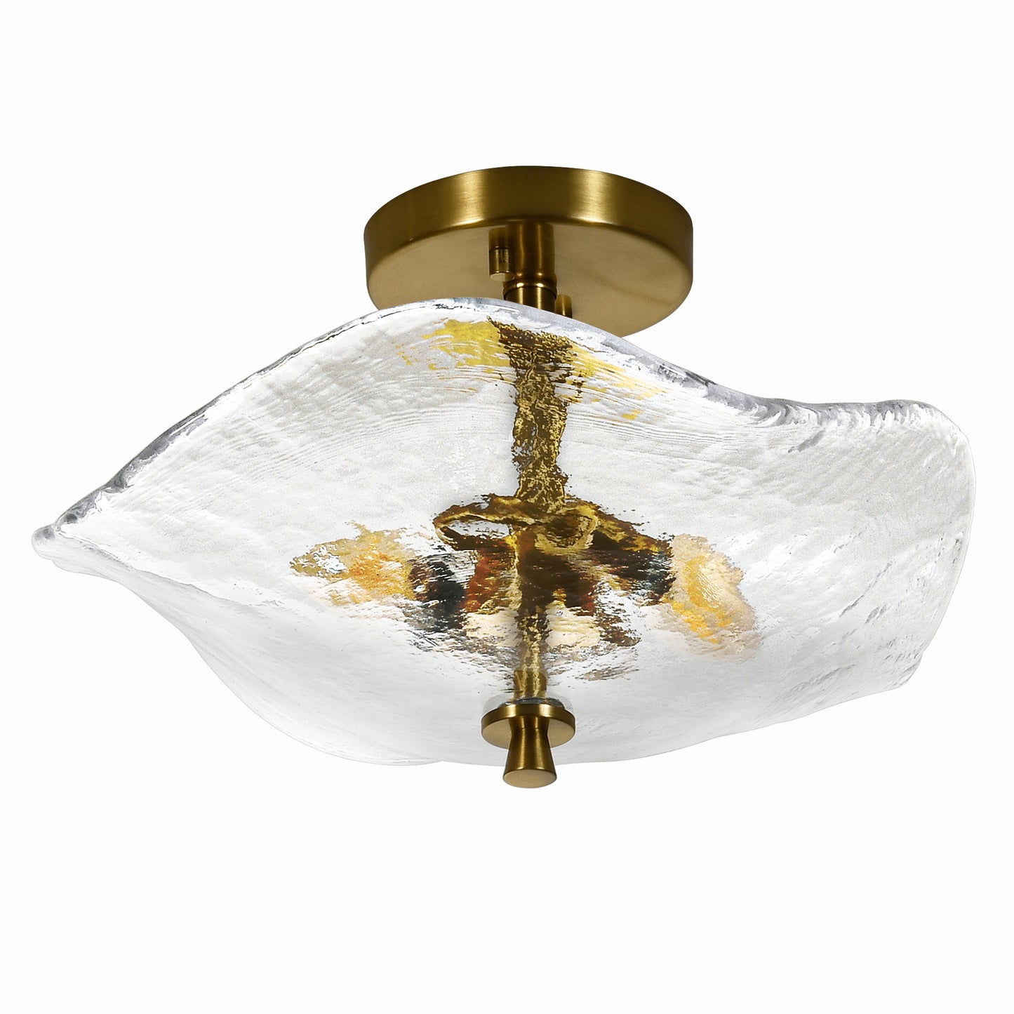 Gold Cracked Petal Glass Semi Flush Mount Ceiling Light — 2 Light — 16.5 Inch