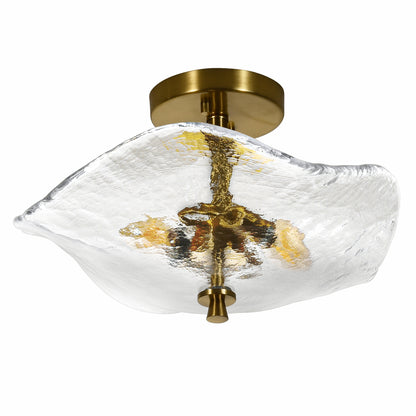 Gold Cracked Petal Glass Semi Flush Mount Ceiling Light — 2 Light — 16.5 Inch