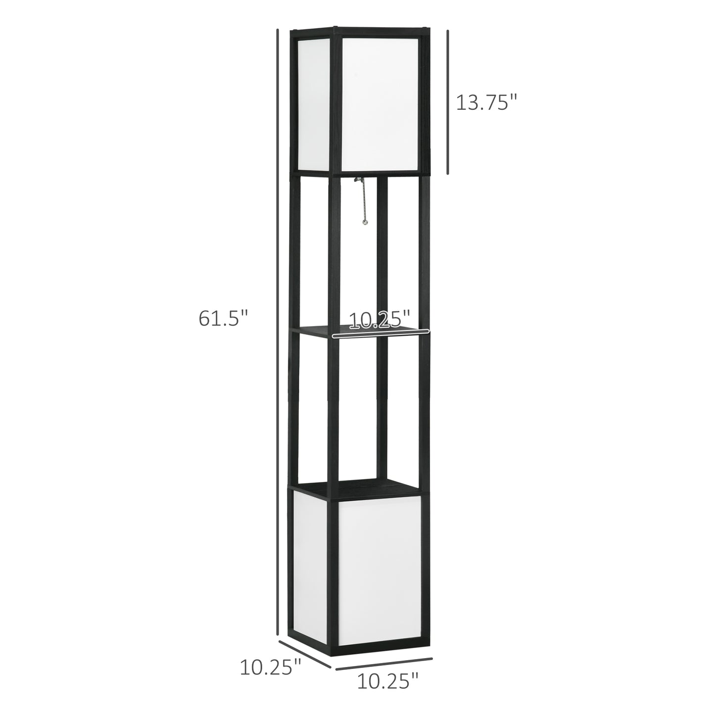 Black Shelf Tower Floor Lamp — Dual Ambient Light — 2 Open Shelves — 61.5 Inch