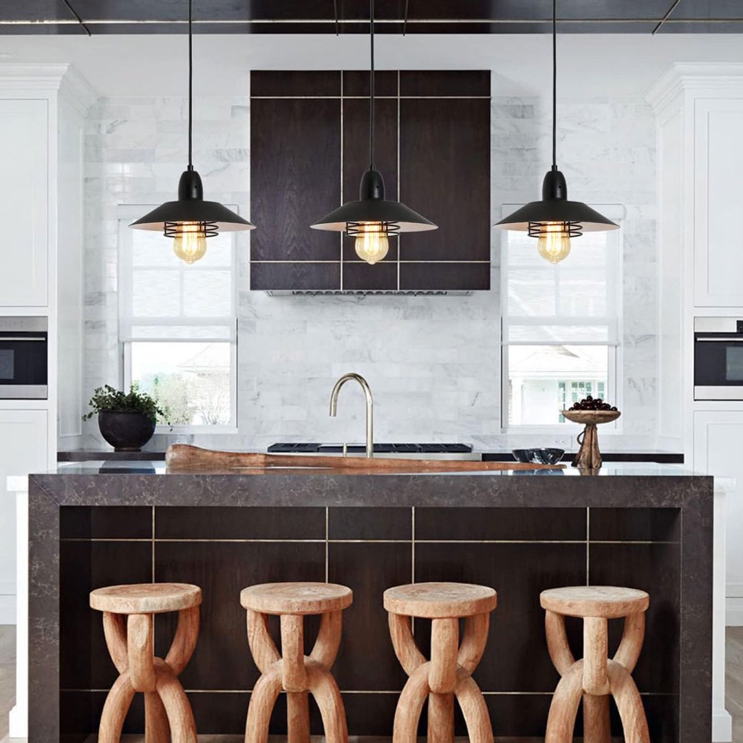 Matte Black Farmhouse Barn Pendant Light — Spring Cage — Single