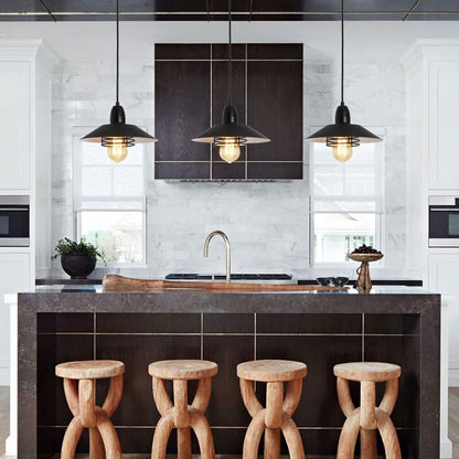 Matte Black Farmhouse Barn Pendant Light — Spring Cage — Single