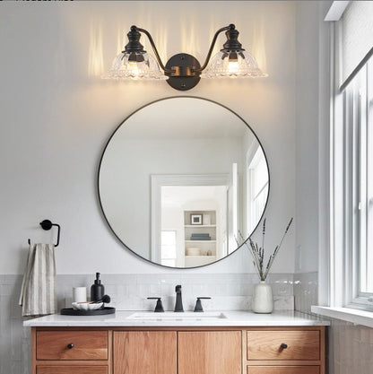 Black Vintage Glass Dome Vanity Wall Sconce — 2 Light — 20 Inch