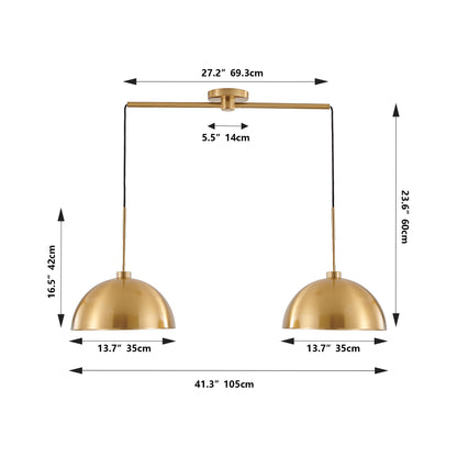 Brushed Copper Dome Double Chandelier — 2 Light — 41 Inch