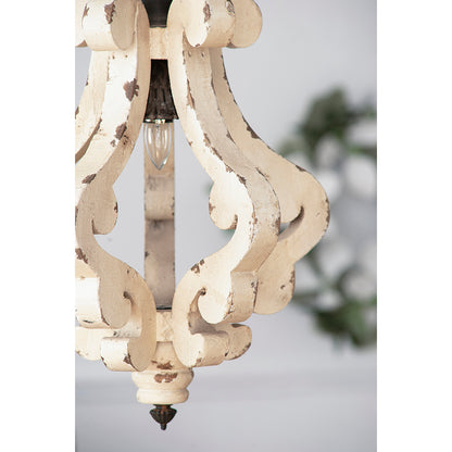 Antique Cream Farmhouse Wood Chandelier — French Country Rustic Ceiling Light