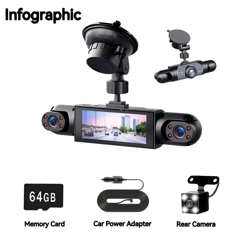 4 Channel Car Dash Cam | Full View Front Rear Side Camera System 1080P