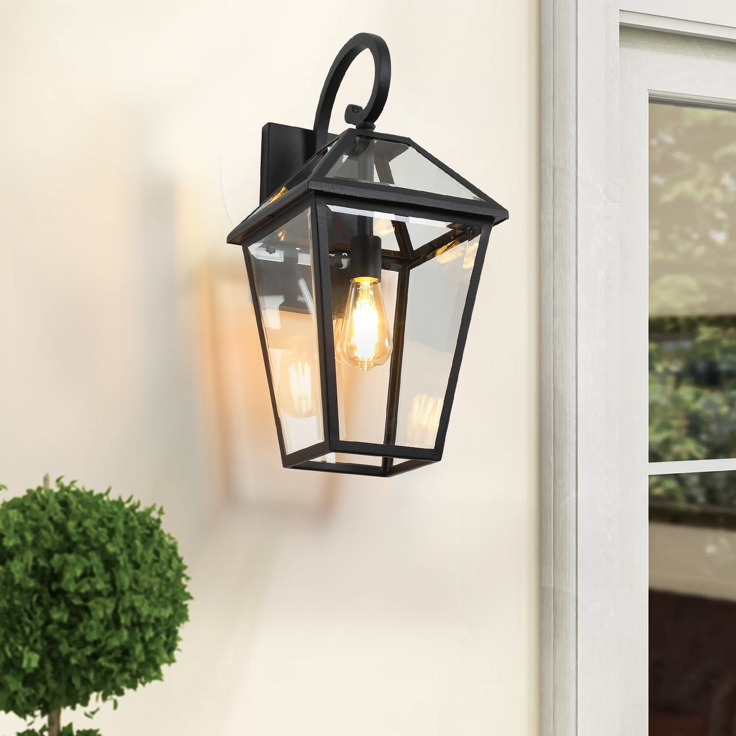 Matte Black Outdoor Lantern Wall Sconce — Set of 2