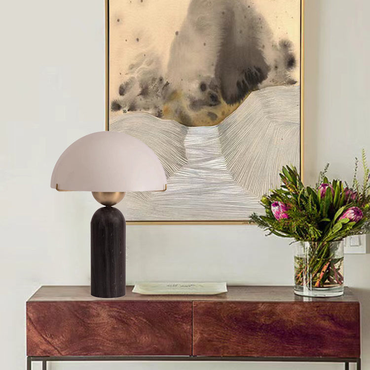 Stone Mushroom Dome Table Lamp with Gold Accent – Plug-In