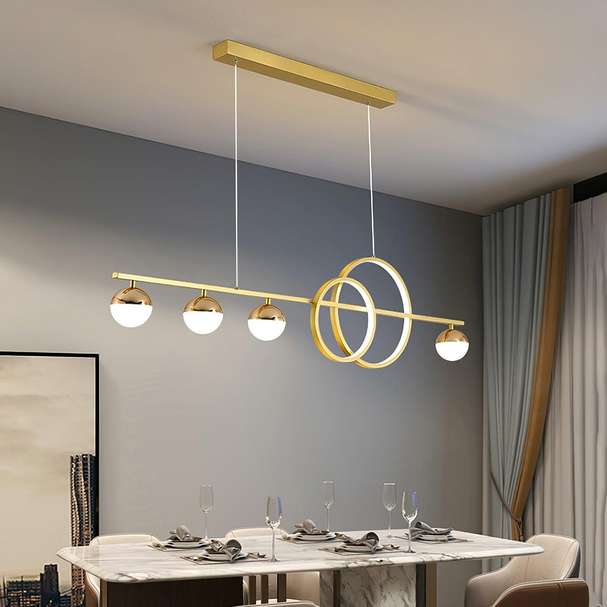 Orrery – Ring & Globe Linear LED Chandelier