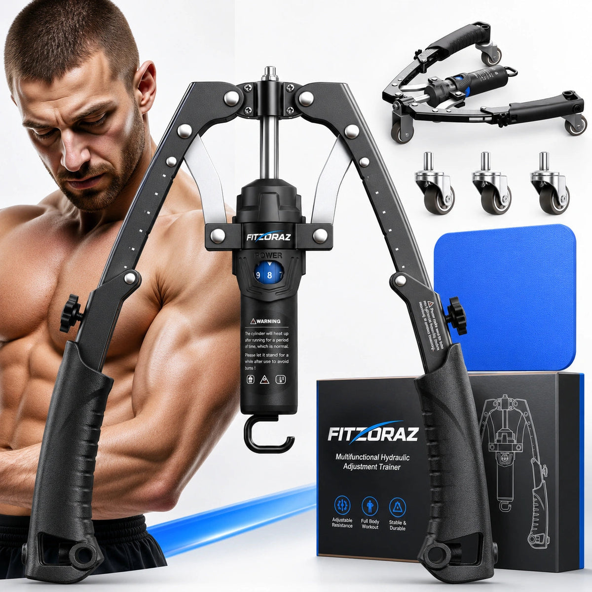 Adjustable 3-in-1 Chest & Arm Trainer with Ab Roller Wheel
