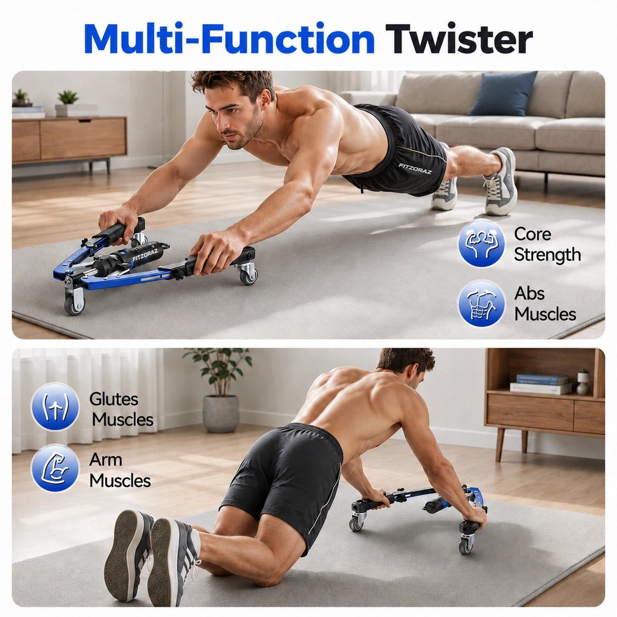 Adjustable 3-in-1 Chest & Arm Trainer with Ab Roller Wheel