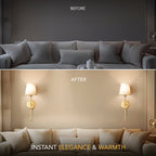 Wireless wall sconce mounted beside a bed as a bedside reading light