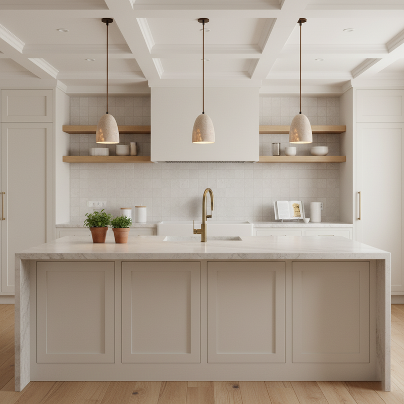 Travertine Stone Pendant Light – Modern Minimal Hanging Ceiling Lamp for Kitchen Island & Dining Room