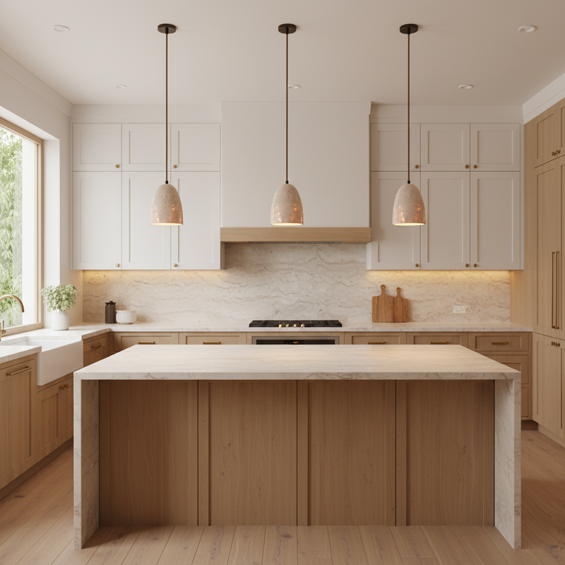 Travertine Stone Pendant Light – Modern Minimal Hanging Ceiling Lamp for Kitchen Island & Dining Room