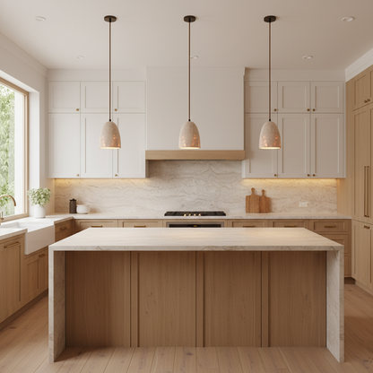 Travertine Stone Pendant Light – Modern Minimal Hanging Ceiling Lamp for Kitchen Island & Dining Room