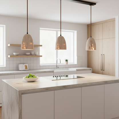 Travertine Stone Pendant Light – Modern Minimal Hanging Ceiling Lamp for Kitchen Island & Dining Room