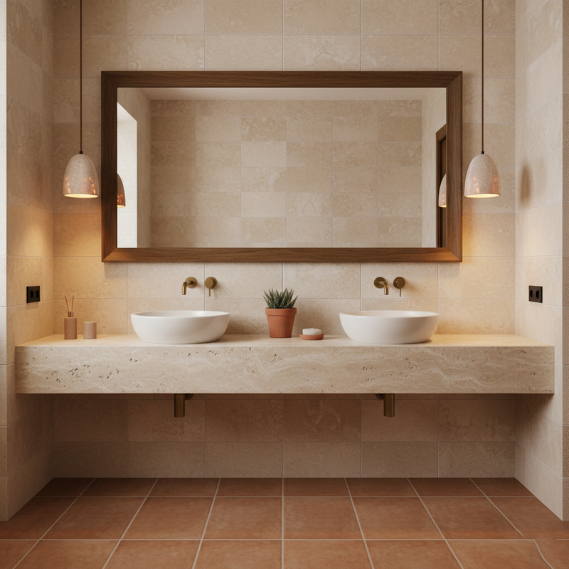 Travertine Stone Pendant Light – Modern Minimal Hanging Ceiling Lamp for Kitchen Island & Dining Room