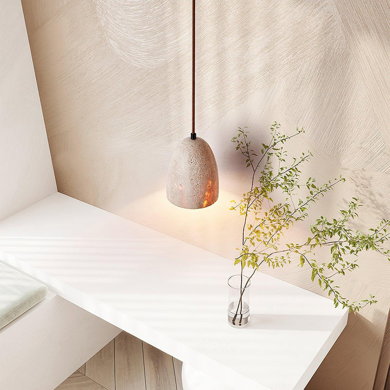 Travertine Stone Pendant Light – Modern Minimal Hanging Ceiling Lamp for Kitchen Island & Dining Room