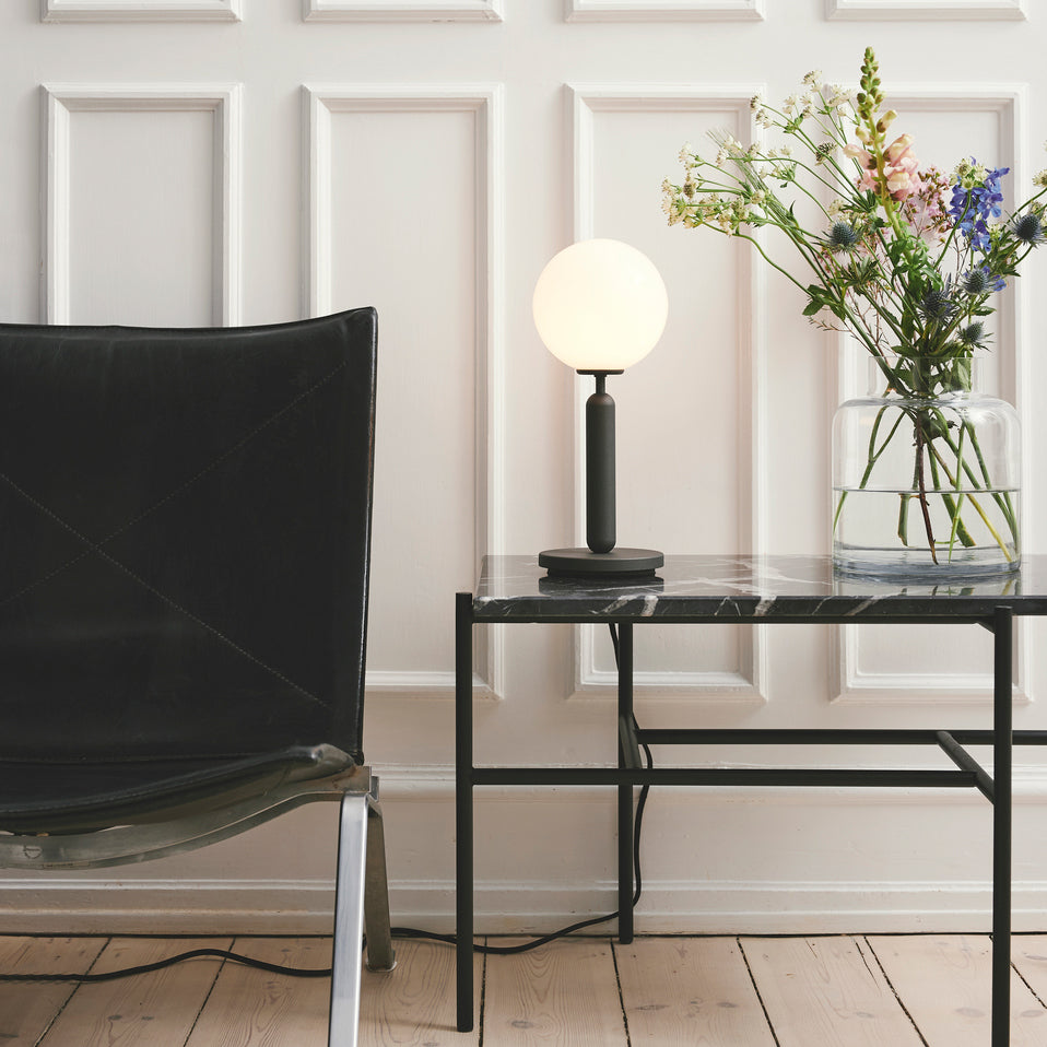Dimmable Brass Globe Table Lamp with Frosted Glass Shade – Plug-In, Bulb Included