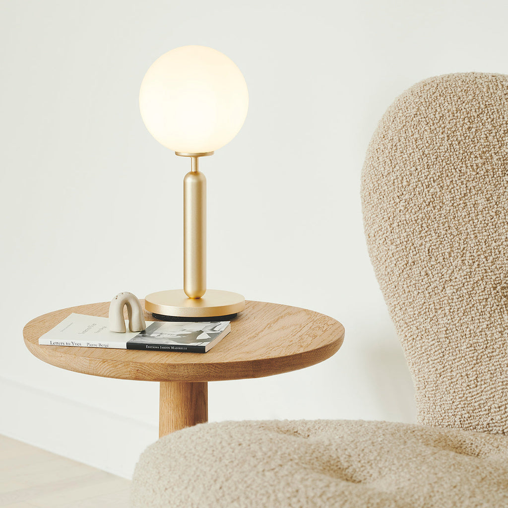 Dimmable Brass Globe Table Lamp with Frosted Glass Shade – Plug-In, Bulb Included