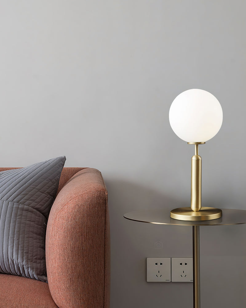 Dimmable Brass Globe Table Lamp with Frosted Glass Shade – Plug-In, Bulb Included