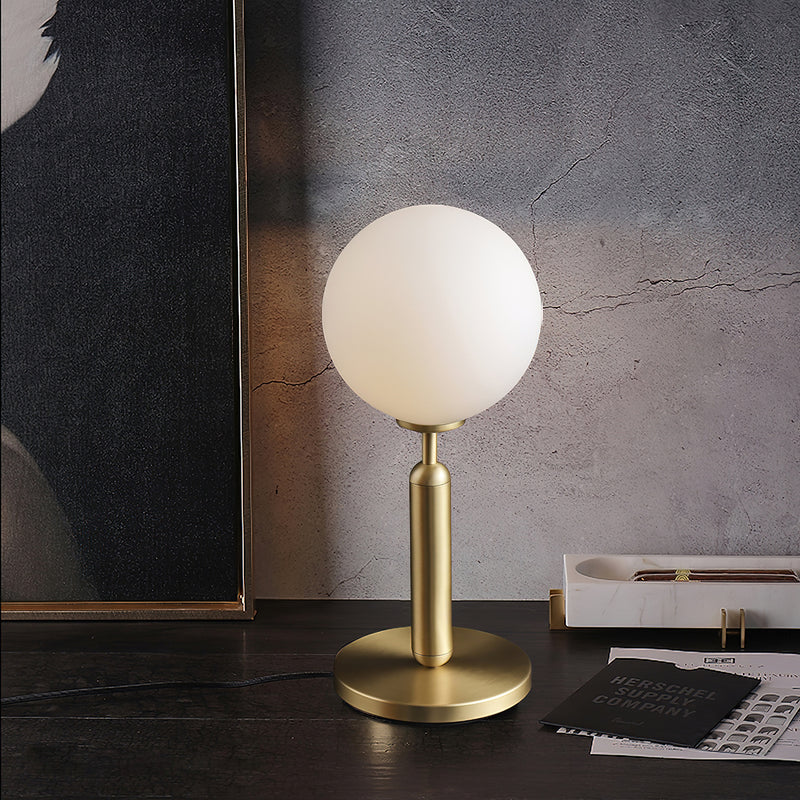 Dimmable Brass Globe Table Lamp with Frosted Glass Shade – Plug-In, Bulb Included