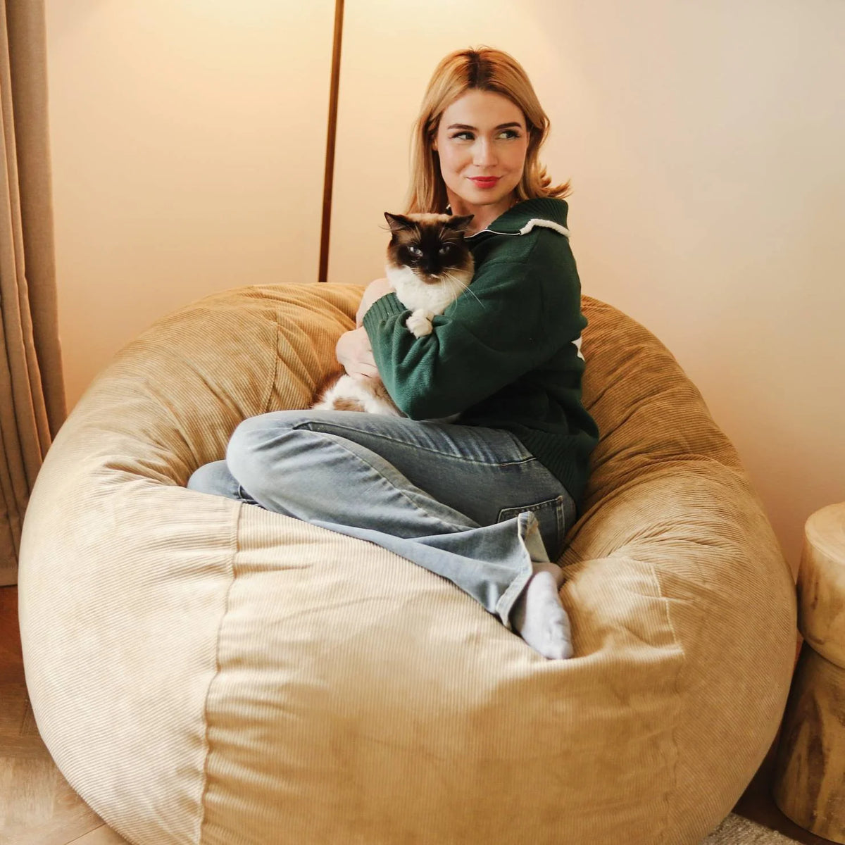 Convertible Plush Bean Bag Chair with Hidden Pull-Out Bed