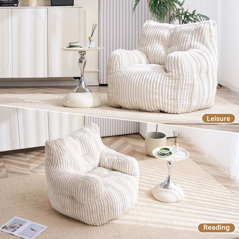 Beige Corduroy Bean Bag Lounge Chair