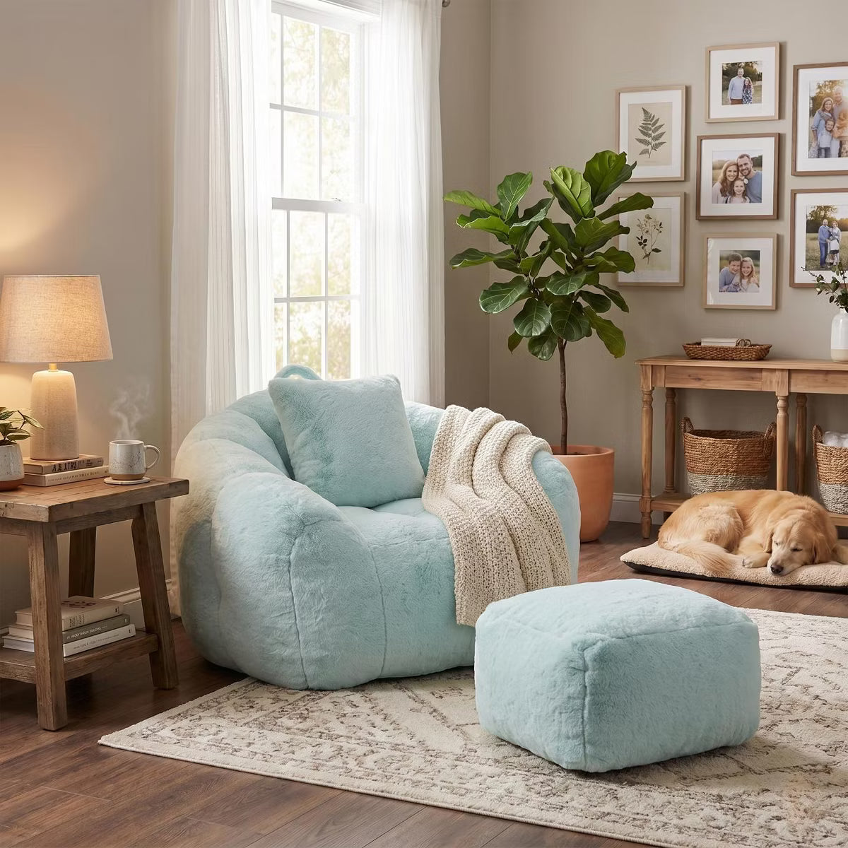 Foam Bean Bag Chair with Footrest